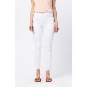 Judy Blue High Waist White Skinny pencil Jeans Frayed Cuffs 9 / 29 stretch EUC
